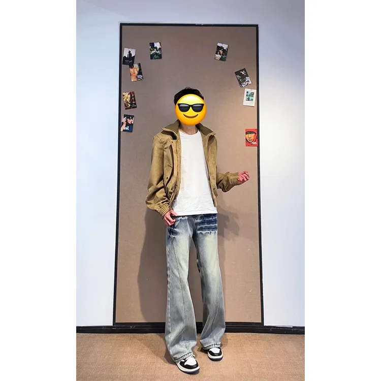 cleanfit闪电纹斜切弯刀牛仔裤男冬美式高街vibe裤子不贴腿微喇裤