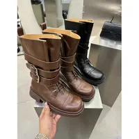 厚底时装靴女新款复古显瘦套筒马丁靴短靴8001
