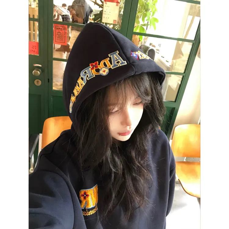 秋冬卫衣彩色帽衫字母刺绣卫衣男女加厚宽松慵懒风情侣外套上衣男