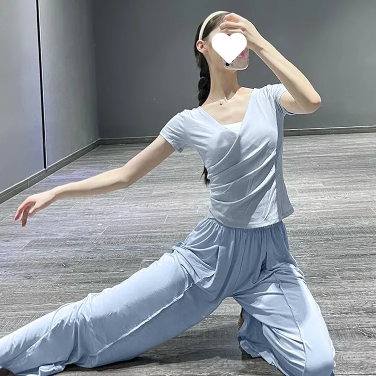 古典舞蹈练功服女2025新款V领艺考形体服显瘦现代中国舞上衣短袖