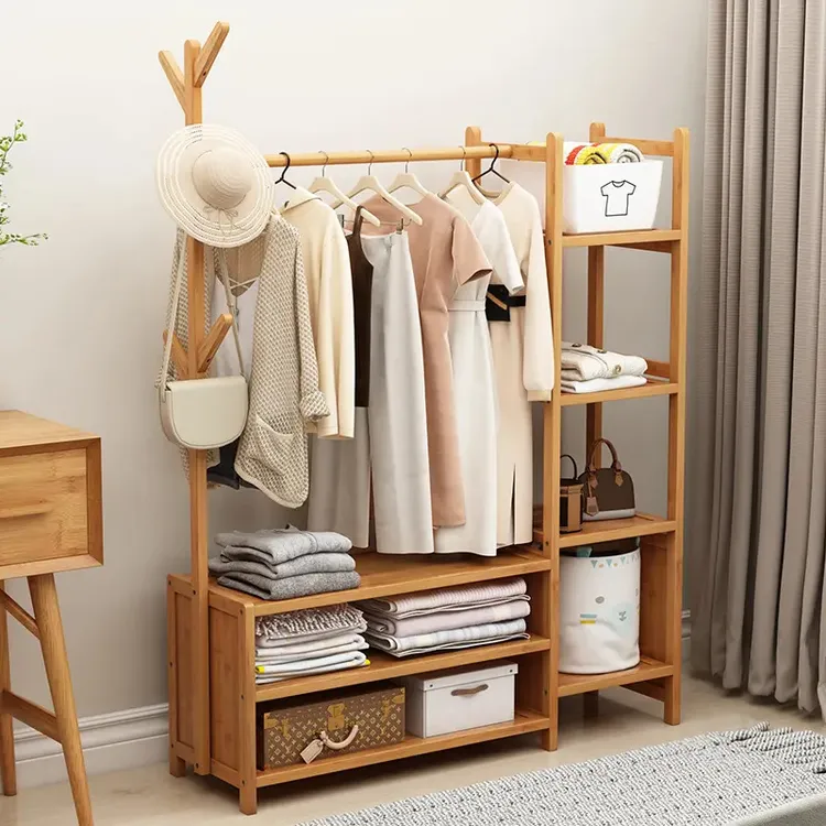 落地衣柜架简易挂衣架多功能家用置物架立式放挂衣服架子加粗落地