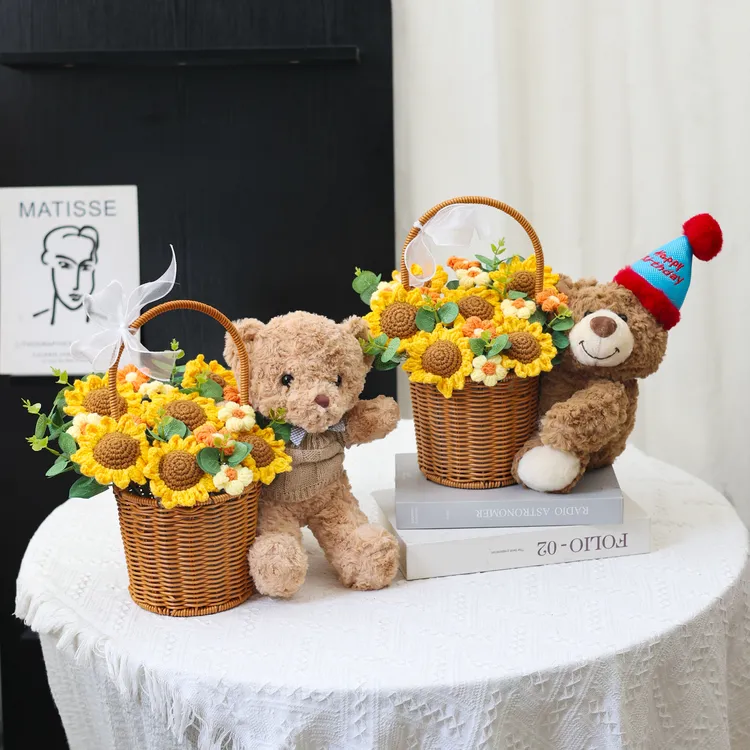 成品针织向日葵玩偶花篮摆件日常毕业生日惊喜礼物送女友闺蜜老婆