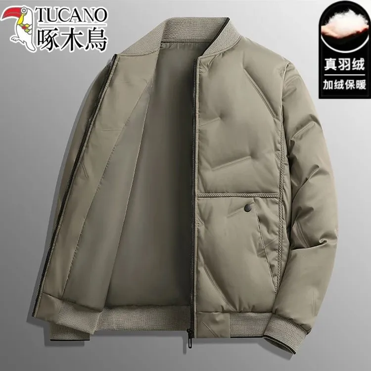 啄木鸟冬季新款男士羽绒服棒球领上衣鸭绒加厚保暖休闲夹克外套潮