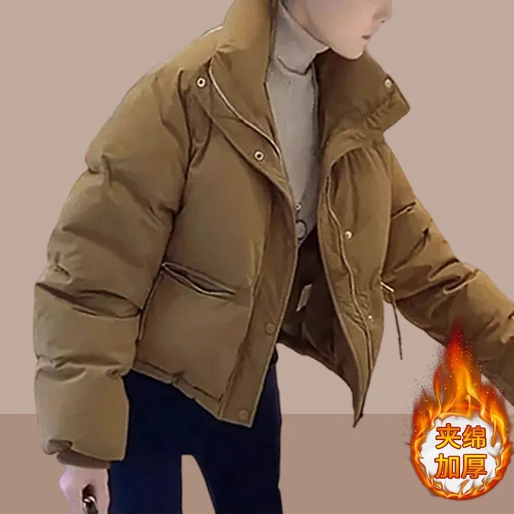 时尚夹棉加绒加厚保暖短款棉衣棉服女士2025冬季新款百搭外套上衣