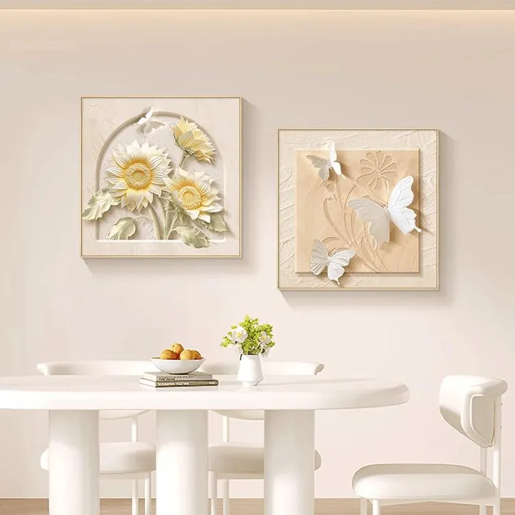 餐厅装饰画向日葵花卉饭厅挂画暖居客厅背景平面装饰画开门玄关