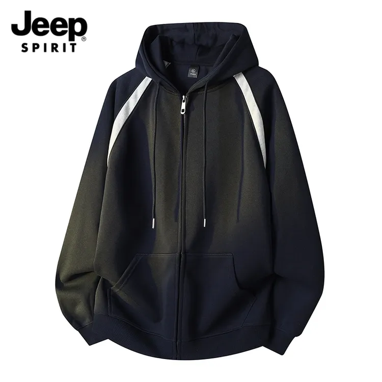 JEEPSPIRIT吉普不起球拼接免烫连帽秋季拼色卫衣长袖运动宽松时尚