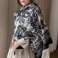 新款山水画仿羊绒围巾秋冬季户外流苏披肩外搭两用夏冬季女百搭