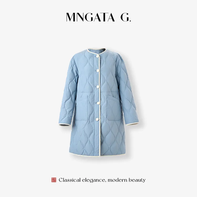 MNGATA G.宫小妍 雾霾蓝白鹅绒 百搭保暖日常中长款外套5110257
