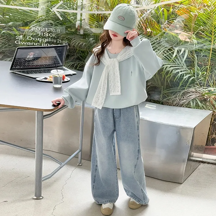 女童春秋款套装2025新款女大童韩系卫衣牛仔裤儿童春装上衣两件套