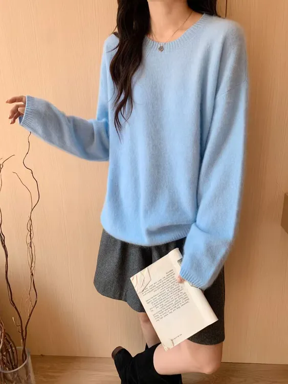 绒衣纺-2503新款100%羊毛拉绒时尚圆领纯色女装秋冬季保暖羊毛衫