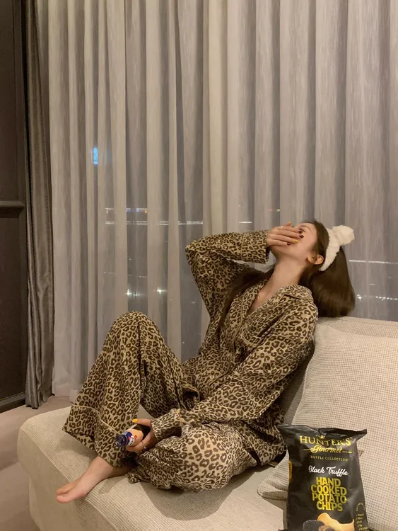 网红爆款老钱风豹纹德绒睡衣女秋冬季加厚保暖家居服套装可外穿