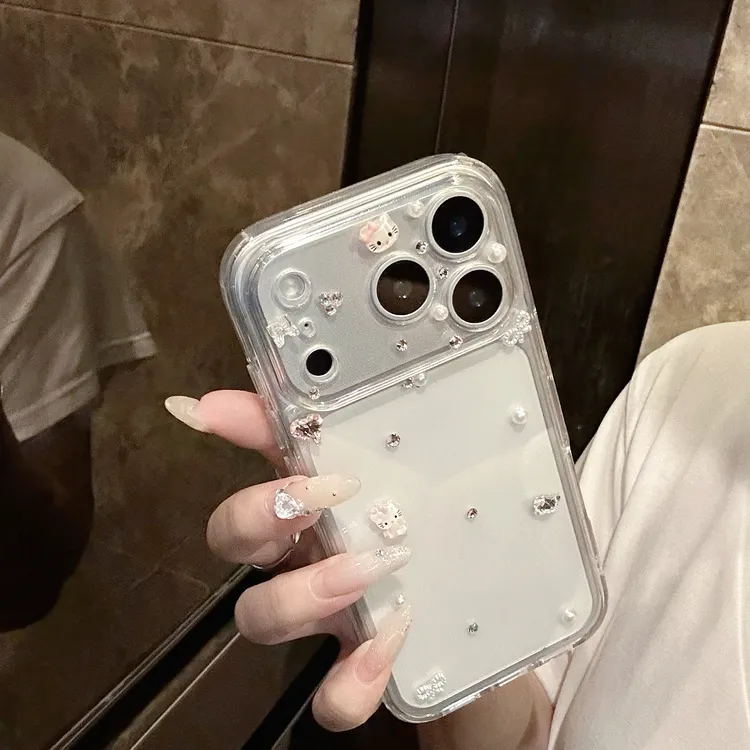 可爱珠光粉KT闪钻适用于苹果iPhone17promax手机壳16高级15千金风