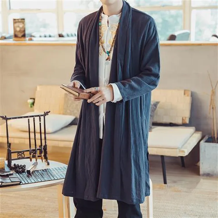 春夏中国风男装披风中长款风衣外套男士古装汉服大码休闲亚麻开衫