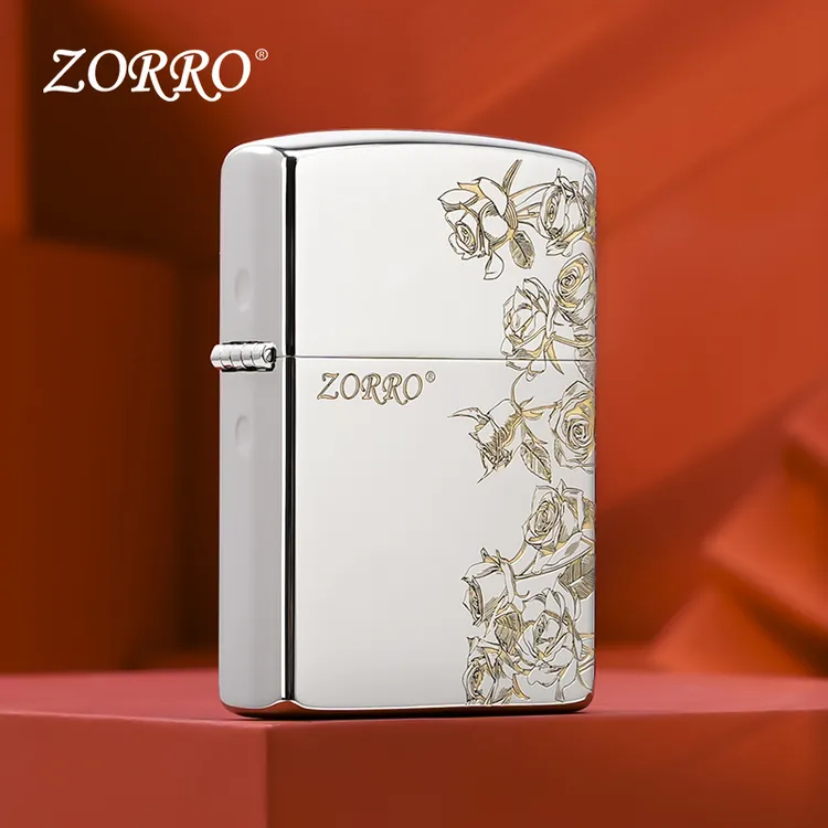 ZORRO佐罗白镍炽爱玫瑰防风煤油打火机送男友生日节日情人节礼物