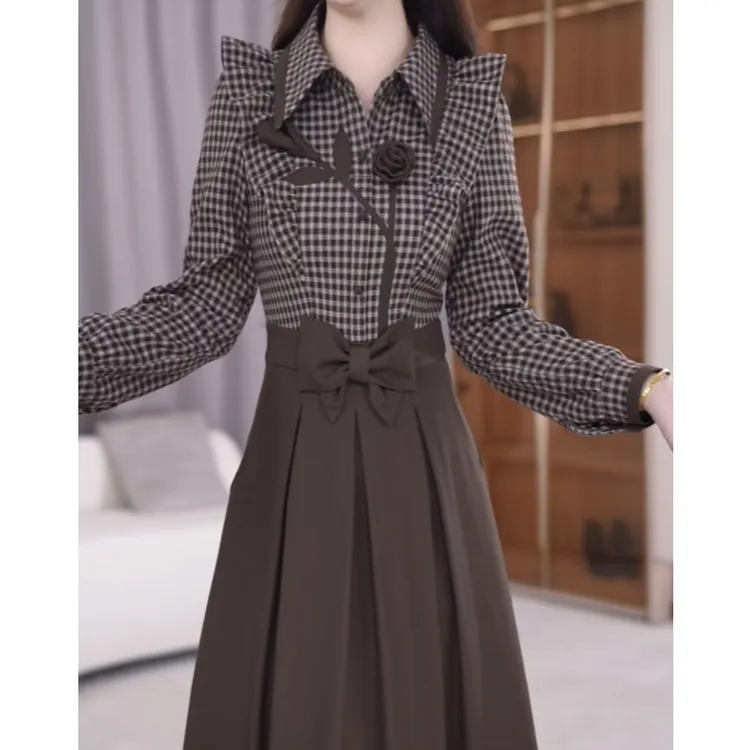 高级时尚格子百搭连衣裙2025秋季新款奢华超仙连衣裙女5500#
