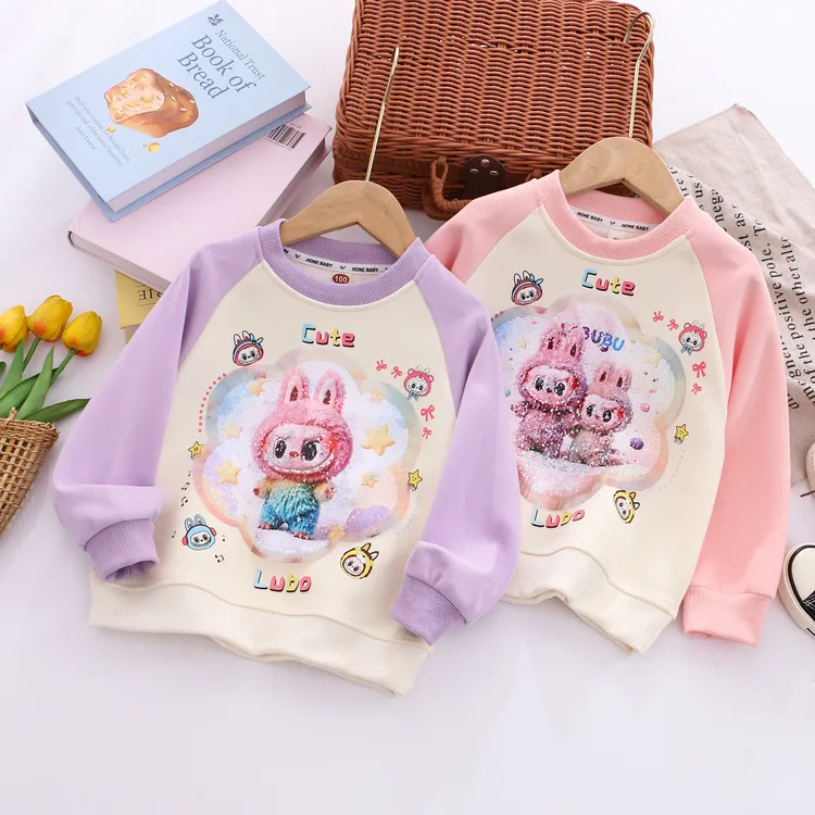 女童撞色插肩袖卫衣秋冬新款儿童变脸亮片卫衣儿童秋天包领套头衫