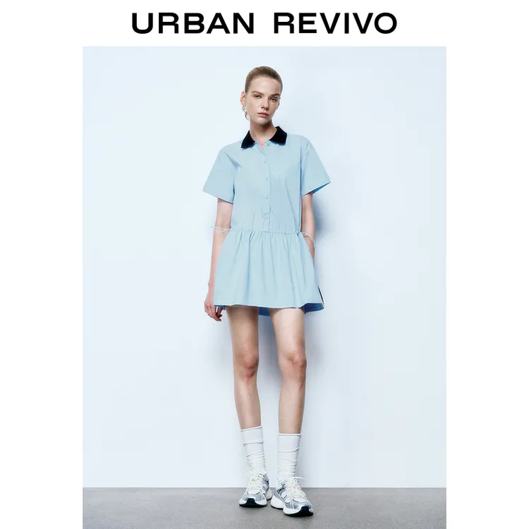 【轻夏运动】UR2025新款女装欧若风撞色抽绳收腰连衣裙UYY750033