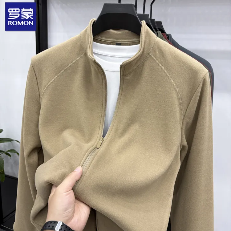 罗蒙【山羊绒加桑蚕丝】男士德绒卫衣外套时尚拼接户外保暖卫衣开衫