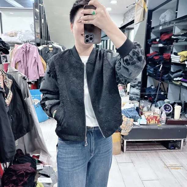 时尚欧版拼接烫钻夹克外套有口袋9059欧美