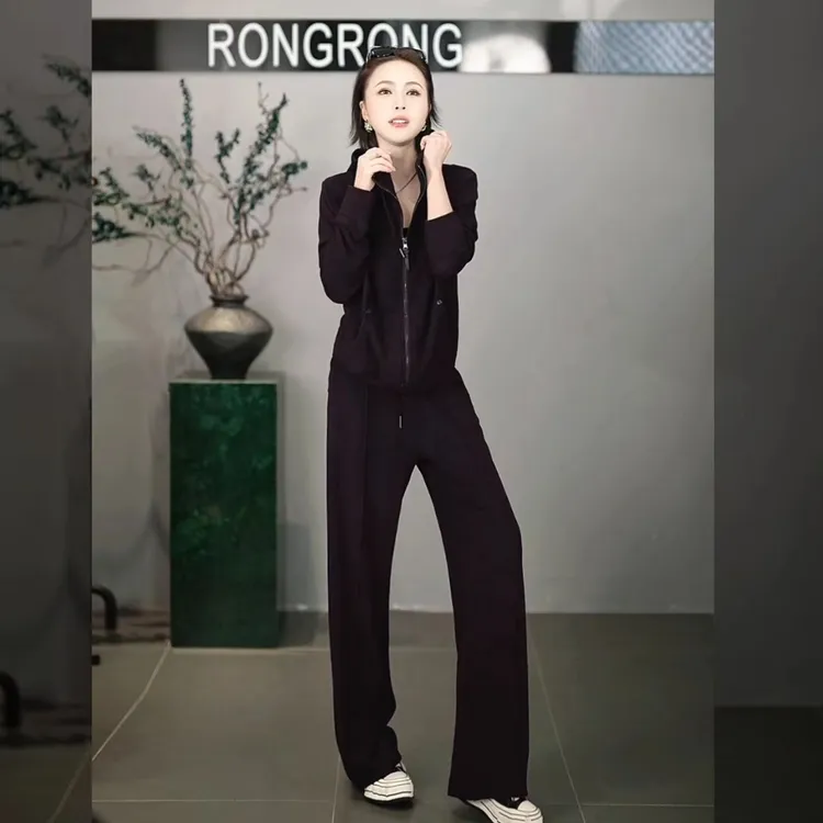 溶溶【乌木藤紫】RONG绵羊毛桑蚕丝双层超柔卫衣卫裤套装25C61531-1