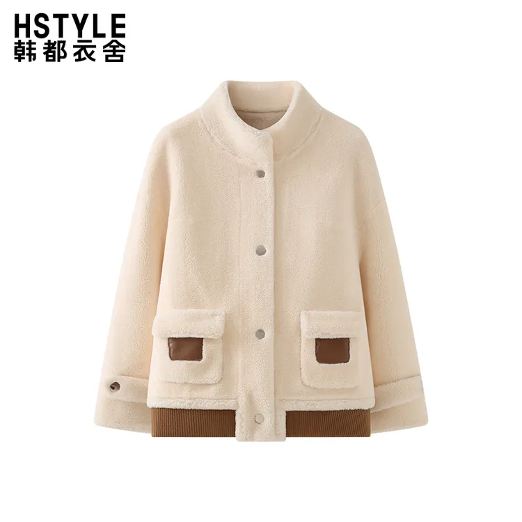 韩都衣舍立领撞拼接外套女撞色百搭宽松减龄小众休闲上衣春