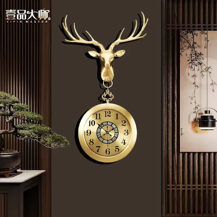 福鹿钟表黄铜挂钟客厅家用欧式豪华高档别墅美式轻奢时钟挂墙大表
