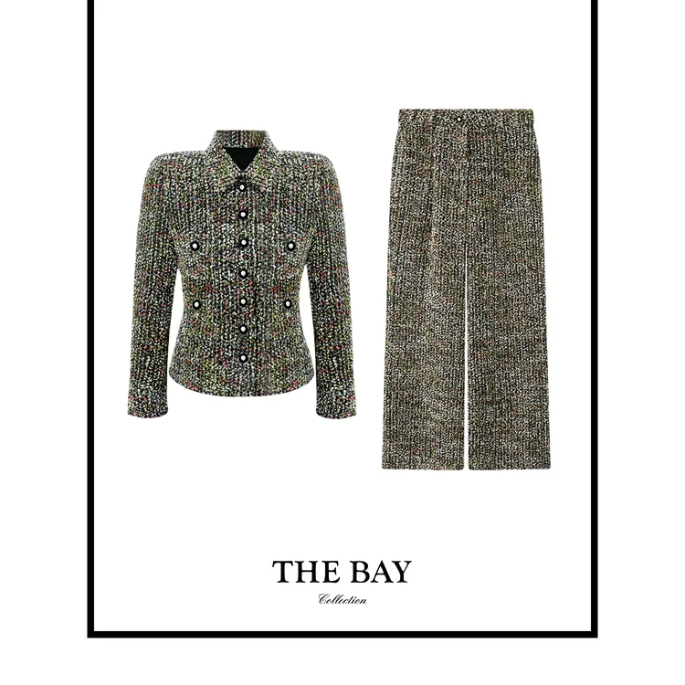 TheBay【莫奈花园】复古杂色斑斓绿花呢肌理粗花呢外套0225/0298