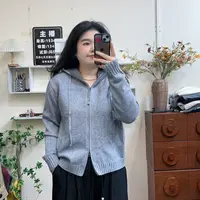 针织连帽双头拉链毛衣外套