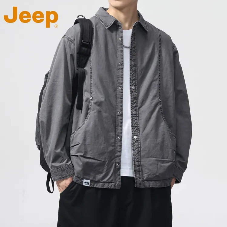 JEEP吉普美式纯棉工装衬衫男款春秋季潮牌宽松休闲长袖衬衣外套男