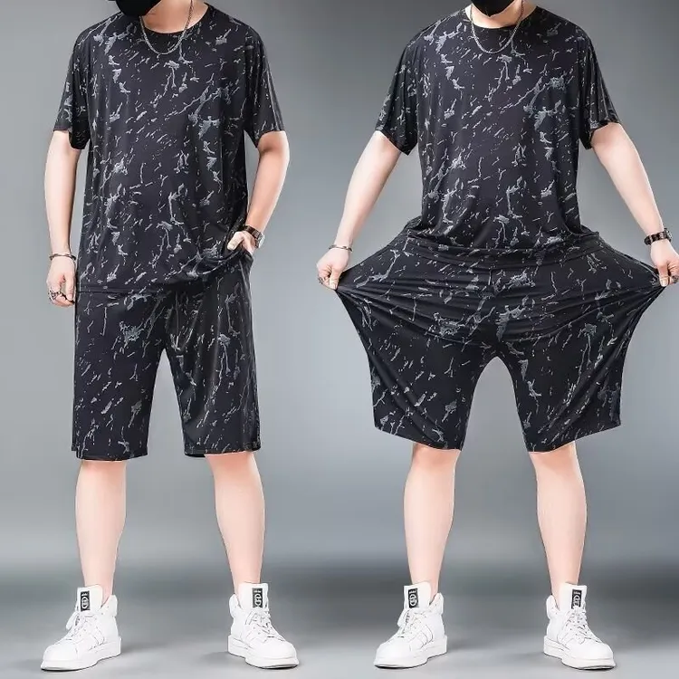 薄款夏季中腰阔腿裤休闲运动套装休闲宽松时尚夏装韩版男士