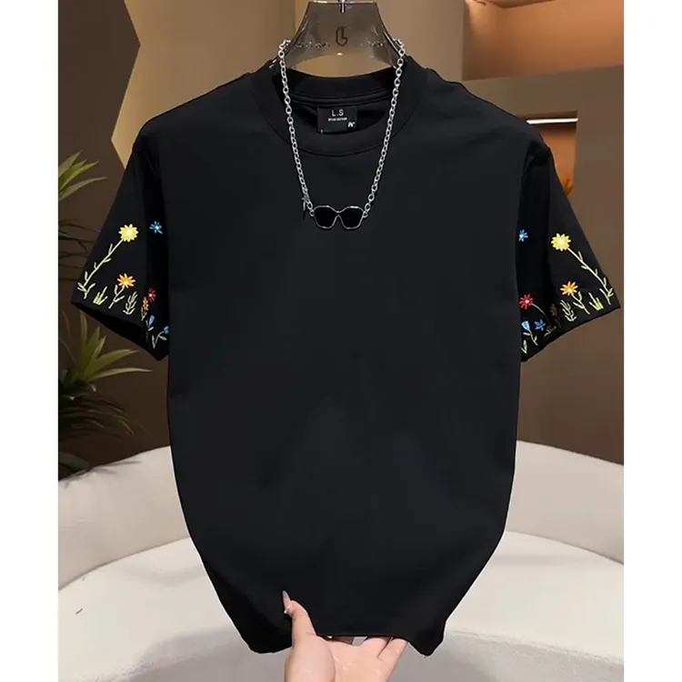 欧货潮牌短袖男款t恤夏季2025新款精致刺绣男士半袖上衣体恤宽松