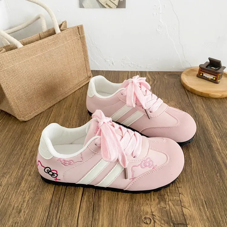 ABC女童校园德训鞋2025春秋新款学生软底休闲童鞋KT猫刺绣小白鞋