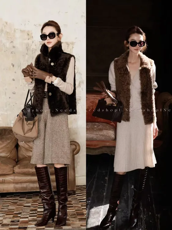 NeedShop1 【进口美利奴皮毛一体两穿马甲】软糯圈圈毛双面穿马甲