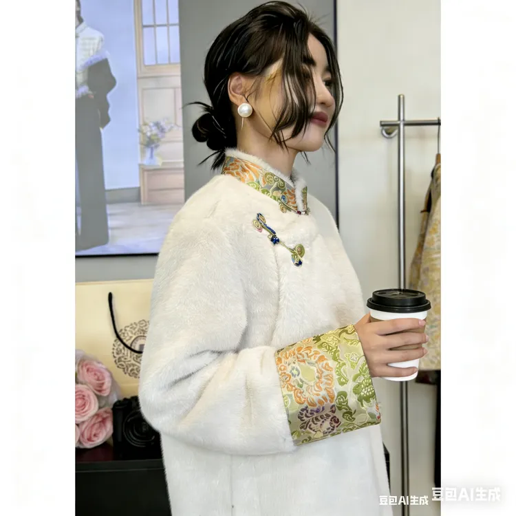 藏族女士秋冬女士双面毛绒加厚领藏式民族风外套减龄显白棉衣外套