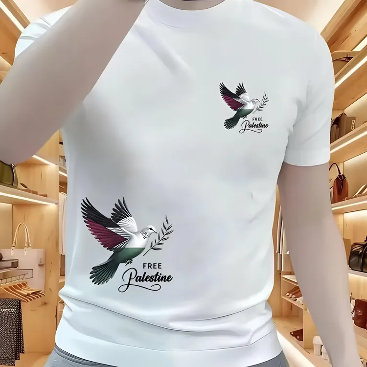 2025夏季新款短袖男潮流宽松时尚百搭休闲和平鸽子印花圆领T恤