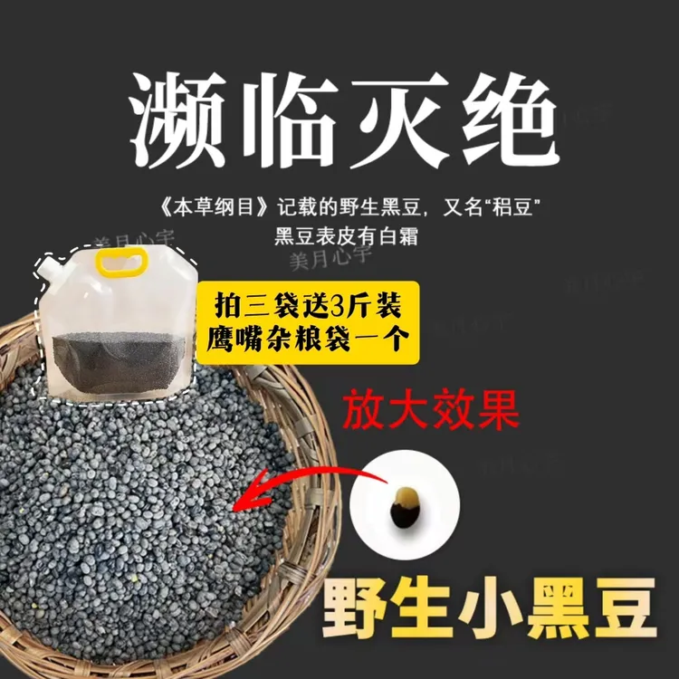 野生小黑豆肾之谷黑龙江野生古老品种人工采收煮茶打豆浆醋泡黑豆