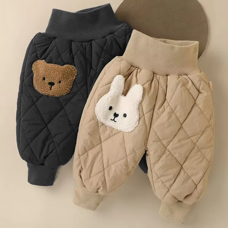 宝宝冬季高腰三层加绒加厚男女童卡通棉裤夹棉保暖冬新款裤子外穿