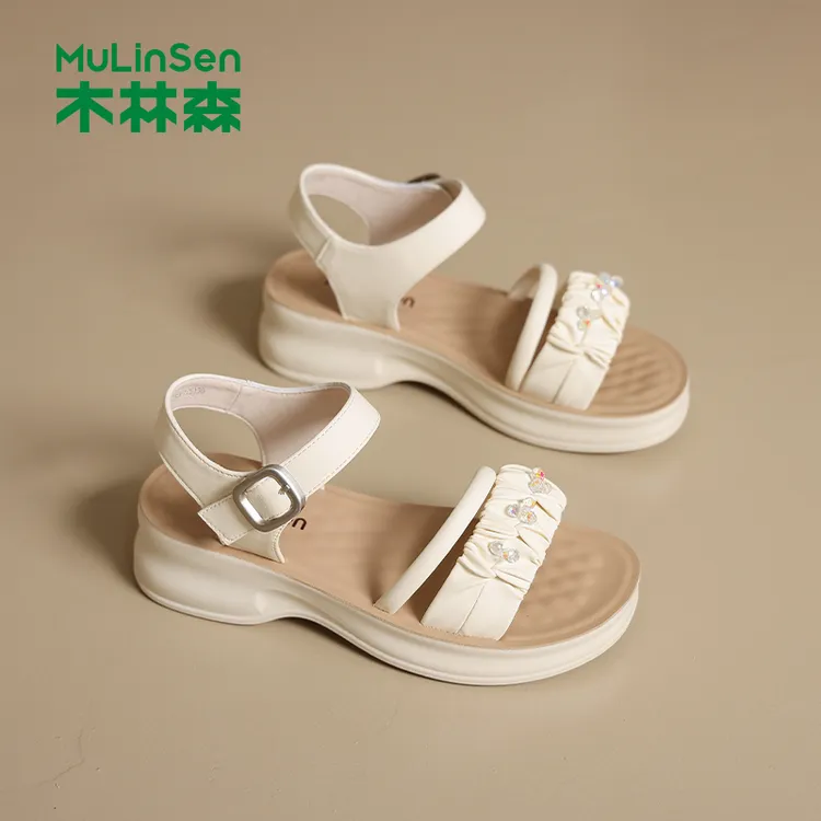 木林森法式一字带凉鞋女2025夏季夏天穿裙子专用仙女风时尚凉鞋