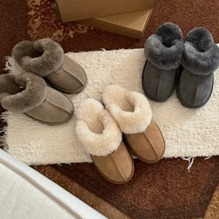 河南桑坡发货真皮真毛情侣星拖羊毛拖鞋