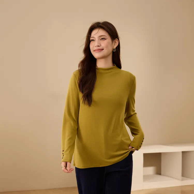 【简约气质风】纤莉秀大码女装流光风半高领净色高弹打底衫QK3602