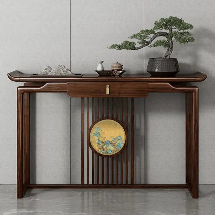 新中式乌金木玄关1.2米1.5入户门厅整装实木条案台玄关桌