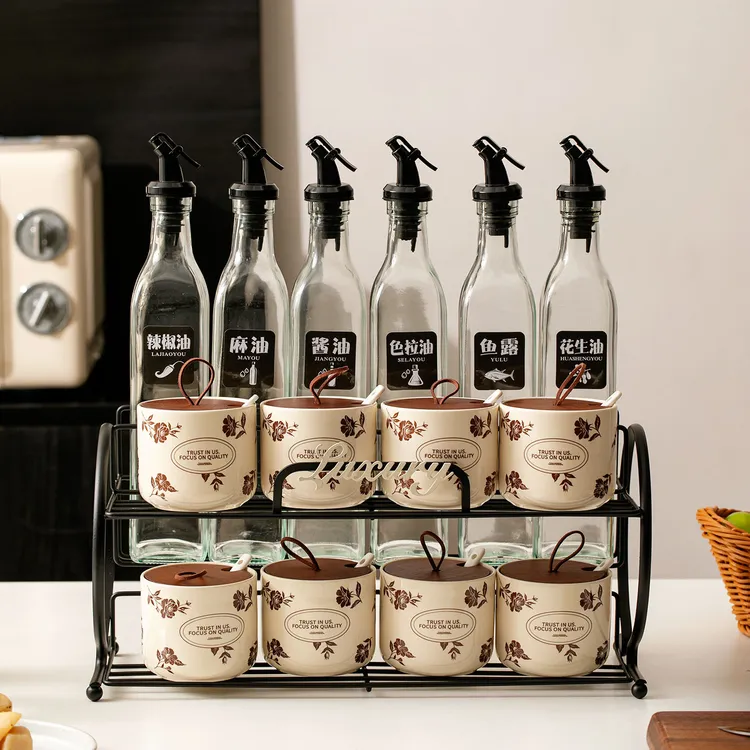 高颜值家用中古风调味罐套装陶瓷盐罐调料油盐酱醋瓶罐组合装