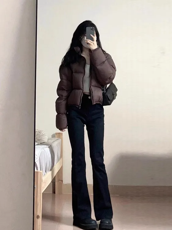 短款肯豆羽绒服女冬季小个子90白鸭绒2025新款加厚咖色面包服外套