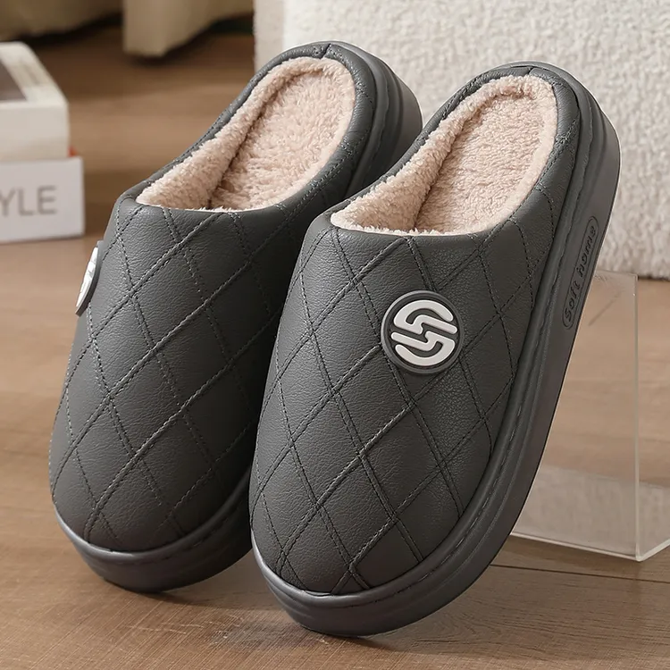 男士棉拖鞋冬季室内家居大码加厚加绒防滑保暖防水防滑棉拖鞋男冬