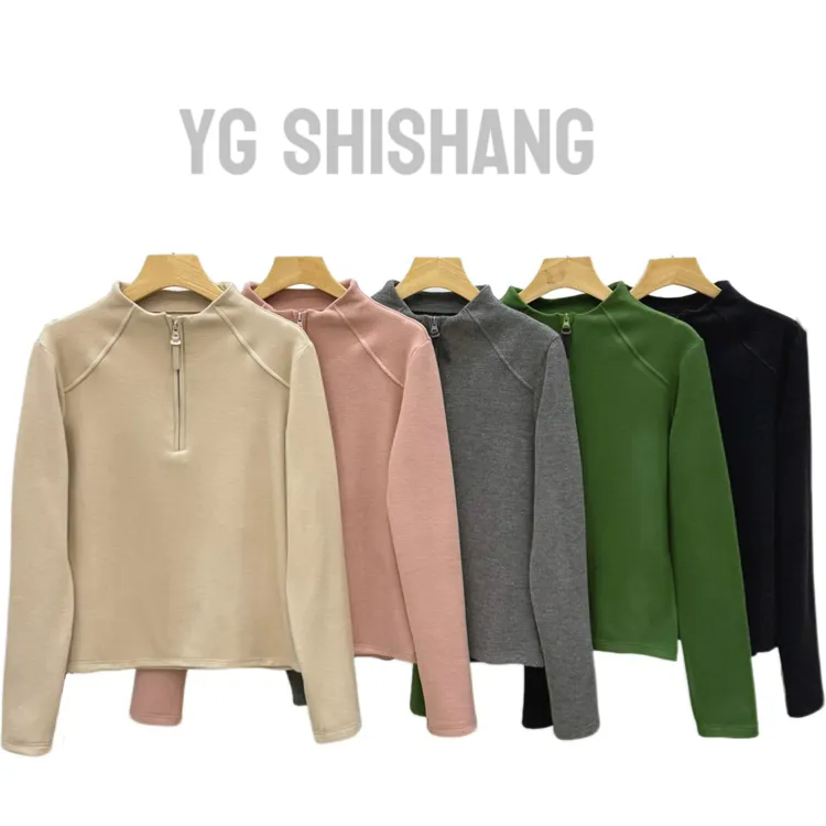 YG 2126半拉链立领保暖上衣极简风网红老钱风女卫衣立领拉链纯色