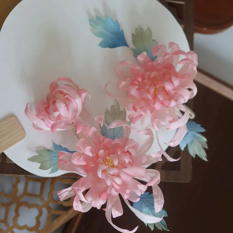 原创 砚秋 真丝烫花菊花发饰汉服配饰古风发饰