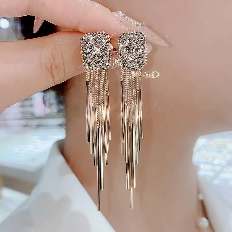 铜合金玻璃耳饰 836-风华绝代S925银针百搭时尚气质耳环奢华精致