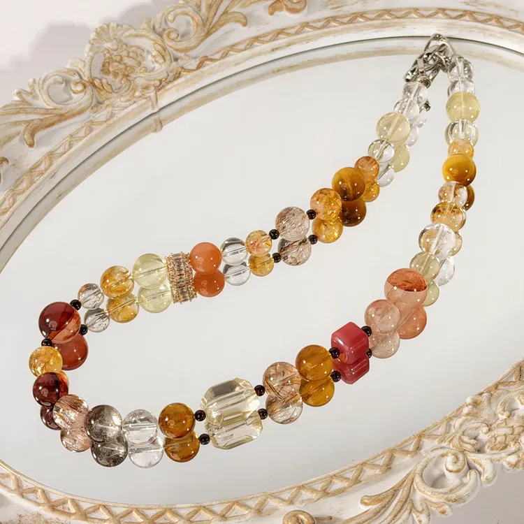 河图洛·「富贵锦鲤」黄水晶兔毛绿幽灵胶花水晶项链多样性发其一