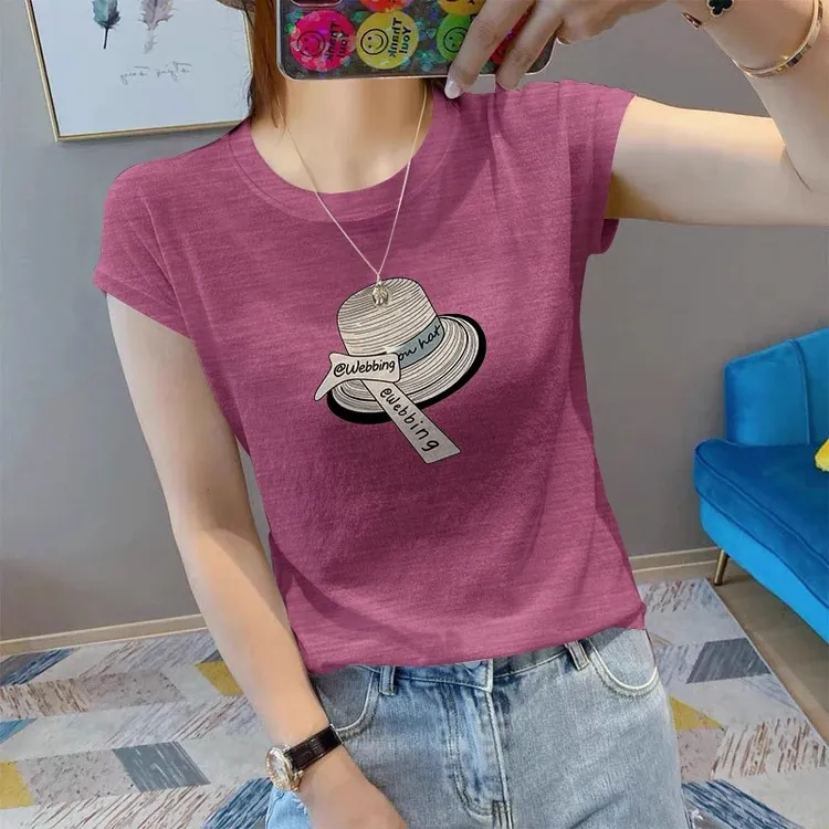 夏季韩版竹节棉小飞袖短袖t恤女大版宽松显瘦印花飞飞袖上衣百搭