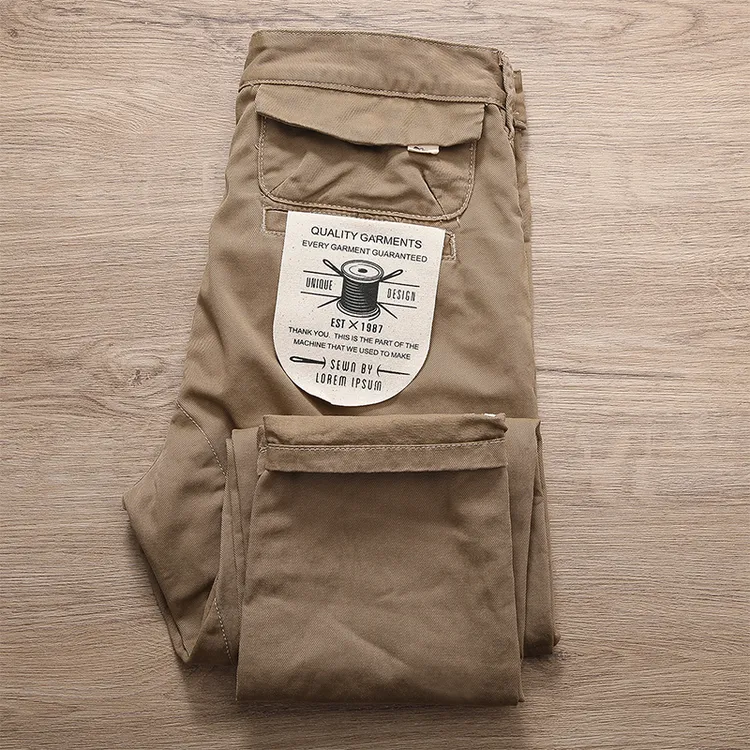 美式重磅水洗复古男士休闲裤阿美咔叽工装裤纯棉做旧直筒长裤子男